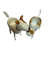Whimsical Playful Bull Terrier Dog &amp; Cat Painted Metal Votive Candle Hol... - $26.73