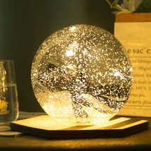 Lighted Mercury Glass Ball Table Lamp, Silver Cordless Glass Orb Christmas Decor - £26.88 GBP