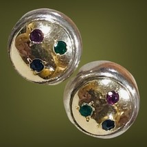 sterling silver 14k gold ruby sapphire emrald stud earrings No Stamp But Tested - £151.31 GBP