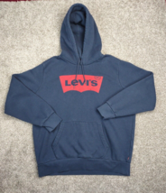 Vintage Levis Hoodie Adult Large Blue Front Red Batwing Logo Pullover Sw... - $24.99