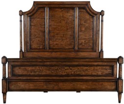 Bed Grayson King Rustic Pecan Solid Wood Carved Caps Old World Distr - £3,521.92 GBP
