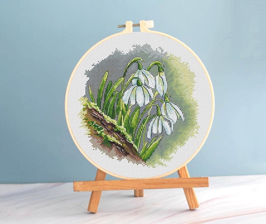 Snowdrops cross stitch spring pattern pdf - Round cross stitch snowdrops... - $10.39