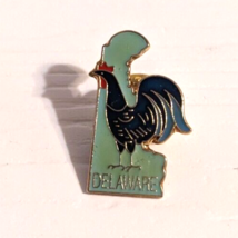 VTG Delaware Blue Rooster Chicken Bird State Outline Button Brooch enamel Pin - £3.94 GBP