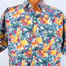 Lawton Harbor Hawaiian Aloha Large Shirt Coconut Palm Tree Cactus Hibiscus Vtg - £31.86 GBP