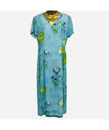 Vtg 1980&#39;s - 90&#39;s Blue Floral Maxi Dress Light Weight Rayon Made in USA ... - $33.25