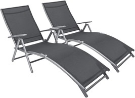 Flamaker Patio Lounge Chairs Adjustable Chaise Lounge Chairs Folding, Grey - £145.57 GBP