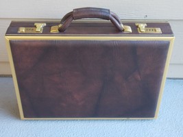 Vintage Airway Presto double Combination Lock Men&#39;s Leather Attache Briefcase - £61.77 GBP