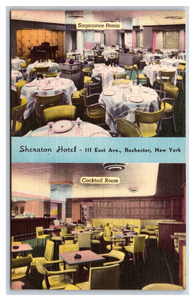 Primary image for Dual View Dining Rooms Sheraton Hotel Rochester New York UNP Linen Postcard W19