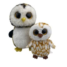 Ty Beanie Boos Owl Pair 9&quot; Owliver w/ tag + 6” Swoops No Tag Plush Retired Owls - £14.92 GBP