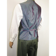 Men's VITALI Three Piece Suit Vested Sharkskin Sheen Vented M3090 Olive Green image 9