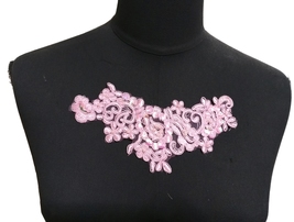 2 pcs Pink Embroideries w/ Beaded &amp; Sequin Collar Neckline Patch A120 - £8.81 GBP