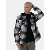 No Boundaries Men&#39;s Hooded Long Sleeve Flannel Shirt MEDIUM Frost Gray - $24.18