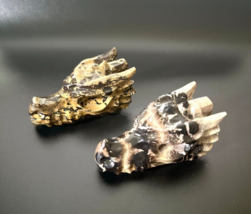 Sculpture Gemstone SET of 2 Ocean Jasper Black Agate Skull Crystal Quart... - £32.62 GBP