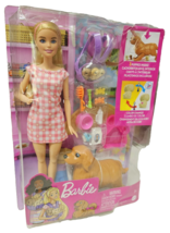 Barbie Blonde Doll &amp; Newborn Pups Playset BRAND NEW Dented packaging - £11.68 GBP