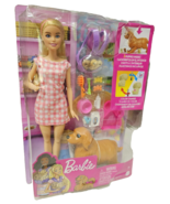 Barbie Blonde Doll &amp; Newborn Pups Playset BRAND NEW Dented packaging - £11.63 GBP