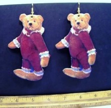Teddy Bear Jesters * Whimsical PAPER Decoupage Earrings * Burgundy Handmade 1993 - £25.81 GBP