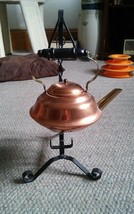 Vintage Coppercraft Guild Copper Tea Pot w/ Wrought Iron Warming Stand &amp;... - £23.97 GBP