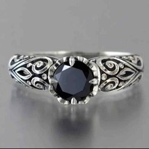 Vintage Style Ring With Round Cut Black Cubic Zirconia Gemstone Decor Size 7 - £15.74 GBP