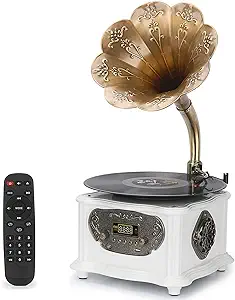 Retro Phonograph Record Player Bluetooth Speaker With With Copper Horn N... - £404.58 GBP