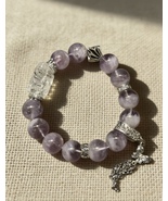 Natural Amethyst Bracelet Carved Crystal Deity Charm Butterfly Tassel Gift - $35.00