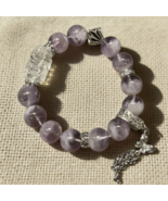 Natural Amethyst Bracelet Carved Crystal Deity Charm Butterfly Tassel Gift - $35.00