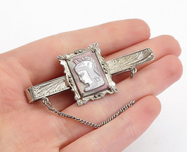 925 Sterling Silver - Vintage Mother Of Pearl &amp; Marcasite Tie Clip - TR1163 - £51.63 GBP