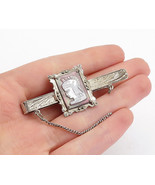 925 Sterling Silver - Vintage Mother Of Pearl &amp; Marcasite Tie Clip - TR1163 - £50.62 GBP