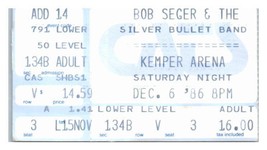 Bob Seger Argento Pallottola Fascia Ticket Stub Dicembre 6 1986 Kansas Città - £35.40 GBP