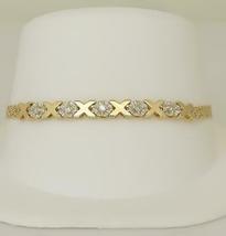 925 Silver Gold Plated XO 1.00Ct Round Simulated Diamond Mesh Link Bracelet - £122.69 GBP