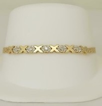 925 Silver Gold Plated XO 1.00Ct Round Simulated Diamond Mesh Link Bracelet - £122.69 GBP