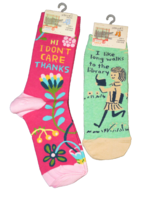 Blue Q Two Pair Fun Socks Library Ankle, Floral Don&#39;t Care Crew Shoe Size 5-10 - £15.70 GBP
