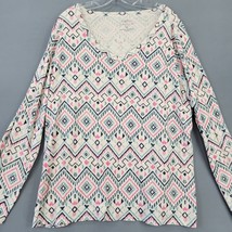 Sonoma Women Shirt Plus Size 3X Tan Preppy Print Long Sleeve V-Neck Everyday Tee - £9.91 GBP