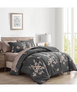 6 Pieces Bed In A Bag Twin Comforter Set With Sheets, Dark Grey Floral D... - £72.04 GBP