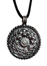 Mandala Necklace Silver Om Buddha Tibetan Lotus Flower Pendant Healing Cord Uk - £6.73 GBP