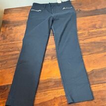 Zara Woman Navy Blue Straight Leg Trousers Silver Zip Detail Size M Medium - $43.56