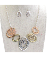 Hammered Swirl Link Necklace and Earrings Set Silver and Gold - £11.90 GBP