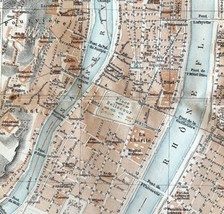 Map Central Lyon Southern France Rare 1914 Lithograph WW1 Era WHBS - £39.95 GBP
