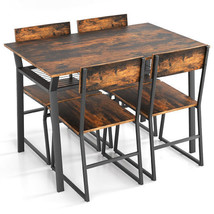 5 Piece Dining Table Set with Storage Rack and Metal Frame-Coffee - Color: Coffe - $319.49