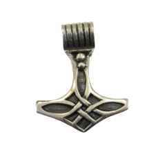Solid 925 Sterling Silver Oxidized Celtic Knot Thor&#39;s Hammer Slide Pendant  - £18.00 GBP
