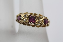 Vintage 18K Yellow Gold Ruby and Diamond Ring Size 3.25 - £186.56 GBP