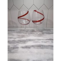 Pier 1 Swirline Red Wine Glass Pair, Set Of 2, Vintage Stemware, Wine Gl... - $49.50