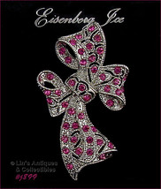 Signed Eisenberg Ice Pink Rhinestone Bow Pin (#J899) - £38.36 GBP