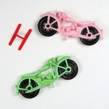 Plastic Motorcycle Lot of 2 Pink &amp; Green Bikes Vintage Hong Kong Dime Store Toys - £11.61 GBP