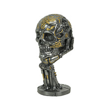 Silver Gold Finished Steampunk Human Skull Statue - Robotic Arm Base - £44.13 GBP
