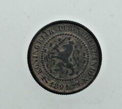 1891 Netherlands 1/2 cent Coin in AU Condition KM #109 Bronze - $62.87