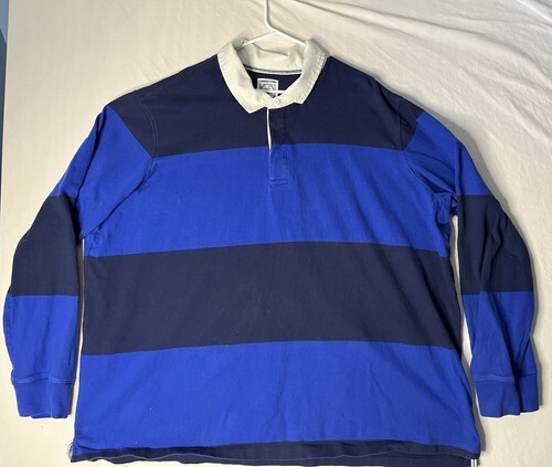 Lands End Rugby Shirt Men’s 4XL Blue Striped Long Sleeve White Collar Pr... - $35.00