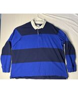 Lands End Rugby Shirt Men’s 4XL Blue Striped Long Sleeve White Collar Pr... - $35.00