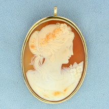 Vintage Large Cameo Pendant or Pin in 14K Yellow Gold - £661.64 GBP