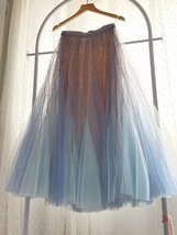 Women Blue Tulle Maxi Skirts Pleated Holiday Tulle Skirts Outfit Wedding Guest image 6