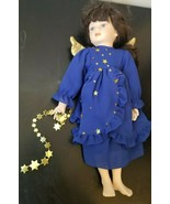 PORCELAIN COLLECTIBLE Angel Doll.  Brunette, Blue eyes, dressed in Royal... - £3.94 GBP
